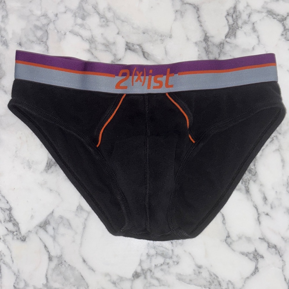 2xist Men's Black Briefs with Purple and Orange Accents